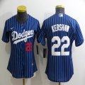 Women Nike Los Angeles Dodgers #22 Clayton Kershaw blue majestic baseball Jerseys-BD