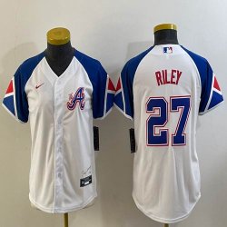 Youth Nike Anaheim Angels #27 Austin Riley white blue majestic baseball city version