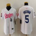 Women Nike Los Angeles Dodgers #5 Freddie Freeman white pink mlb jersey Joint Name 01