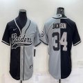 Nike Oakland Raiders #34 Bo Jackson gray black split baseball jerseys Joint name-BD