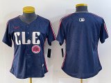 Women Nike Cleveland Indians blank blue majestic baseball jersey-BD 01