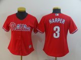 Women Philadelphia Phillies #3 Bryce Harper red majestic mlb Jersey