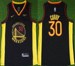 Nike Golden State Warriors #30 Stephen Curry black yellow nba basketball jersey-XD