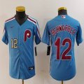 Youth Nike Philadelphia Phillies #12 Schwarber skyblue throwback majestaic baseball jersey 01