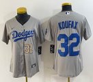 Women Los Angeles Dodgers #32 Sandy Koufax gray majestic baseball jersey