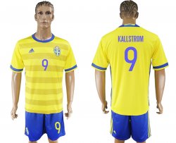 2017-2018 Sweden team KALLSTROM #9 yellow blue soccer jersey home