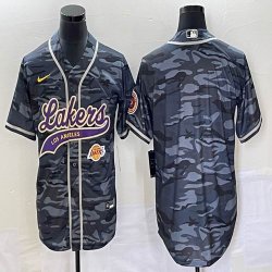 Nike Los Angeless Lakers blank gray camo baseball jerseys Joint name-BD 01