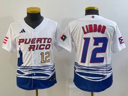 Women Puerto Rico Baseball Francisco Lindor White 2023 World Baseball Classic Replica Player Jersey 04