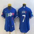 Women Los Angeles Dodgers #7 Julio Urias blue white red majestic baseball jerseys-BD