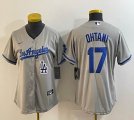 Women Los Angeles Dodgers #17 Shohei Ohtani gray Nike majestic baseball Jersey Joint name -BD 11