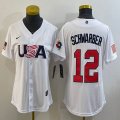 Women 2023 World Cup #12 Kyle Schwarber white USA majestic baseball jerseys 07