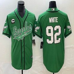 Philadelphia Eagles #92 Reggie White Green baseball jerseys Joint name C patch