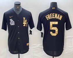 Nike Los Angeles Dodgers #5 Freddie Freeman black gold majestic baseball Jersey -BD 01