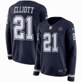 Women Nike Dallas Cowboys #21 Ezekiel Elliott blue Color Rush Limited Jersey long sleeves