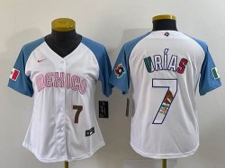 Women 2023 World Cup Mexico #7 Julio Urias white skyblue majestic baseball jerseys 11