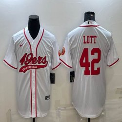 Nike 49ers #42 Ronnie Lott white baseball jerseys Joint name-BD