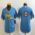 Youth Nike Milwaukee Brewers blank skyblue majestic MLB Jerseys big logo-BD