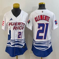 Youth Puerto Rico Baseball #21 Roberto Clemente White 2023 World Baseball Classic Replica Player Jersey 04