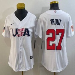 Women 2023 World Cup #27 Trout white USA majestic baseball jerseys 06