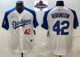 2024 World Series Champions Nike Los Angeles Dodgers#42 Jackie Robinson white blue basketball baseball Jerseys