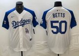 Nike Los Angeles Dodgers #50 Mookie Betts white blue fashion majestic baseball Jersey