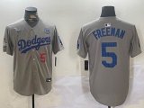 2024 World Series Los Angeles Dodgers #5 Freddie Freeman gray fashion majestic baseball Jerseys whith 34 patch-BD