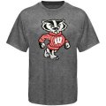 Wisconsin Badgers Distressed Big Logo Ring Spun T-Shirt - Gray