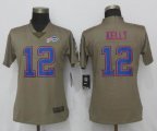 Women New Nike Buffalo Bills 12 Kelly Olive Salute To Service Elite Jersey