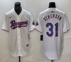 Nike Texas Rangers #31 Max Scherze white majestic baseball jerseys Champion patch-BD