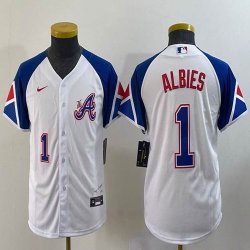 Youth Nike Anaheim Angels #1 Ozzie Albies white blue majestic baseball city version 01