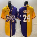 Nike Los Angeless Lakers #24 Kobe Bryant purple yellow splits baseball jerseys Joint name-BD 01