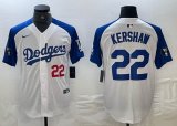 Nike Los Angeles Dodgers #22 Clayton Kershaw white blue fashion majestic baseball Jersey