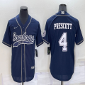 Nike Dallas Cowboys #4 Dak Prescott blue baseball jerseys Joint name-BD