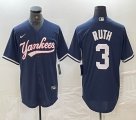 Nike New York Yankees #3 Babe Ruth blue MLB baseball Jersey Joint name