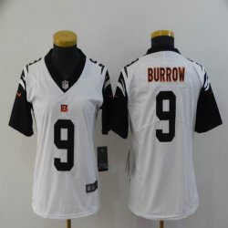 Women Nike Cincinnati Bengals #9 Joe Burrow white Color Rush Limited Jersey