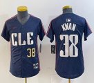 Youth Nike Cleveland Indians #38 Steven Kwan blue majestic baseball jersey -BD 01