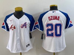 Women Nike Atlanta Braves #20 Marcell Ozuna white majestic baseball MLB Jerseys -BD 01