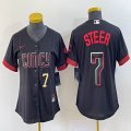 Women Nike Cincinnati Reds #7 Steer black majestic baseball jerseys -BD