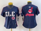 Women Nike Cleveland Indians blank blue majestic baseball jersey-BD 11