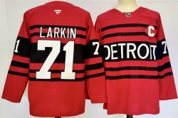 Detroit Red Wings #71 Dylan Larkin red black hockey jersey C patch-PD