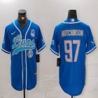 Nike Detroit Lions #97 Aidan Hutchinson blue baseball jerseys Joint name-BD 03