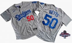 2024 World Series Champions Los Angeles Dodgers 50# Mookie Betts Flexbase Nike Royal gray Jersey