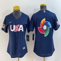 Women 2023 World Cup blank blue USA majestic baseball jerseys