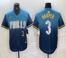 Nike Philadelphia Phillies #3 Bryce Harper blue majestic baseball jerseys city version 01