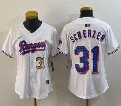 Youth Women Nike Texas Rangers #31 Max Scherze white majestic baseball jerseys Champion patch-BD 02