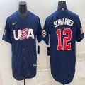 2023 World Cup #12 Kyle Schwarber blue USA majestic baseball jerseys 07