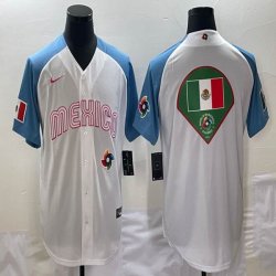 2023 World Cup Mexico blank white skyblue majestic baseball jerseys 14