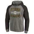 Men's Pittsburgh Penguins Fanatics Branded Ash Timeless Collection Antique Stack Big & Tall Tri-Blend Raglan Pullover Hoodie