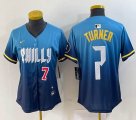 Women Nike Philadelphia Phillies #7 Trea Turner blue majestic baseball jerseys city version 01