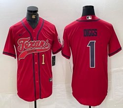 Houston Texans #1 Stefon Diggs red baseball jersey Joint Name 01